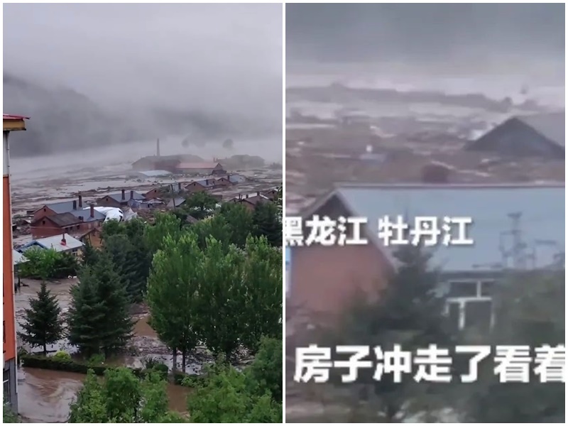 黑龍江洪災嚴重 整棟房屋被沖走