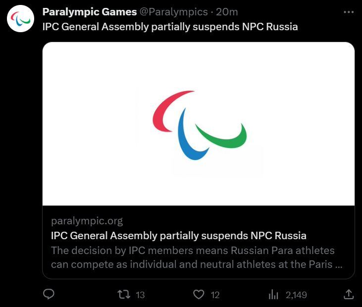 全面禁止俄運動員參加巴黎帕運 國際帕會投票反對