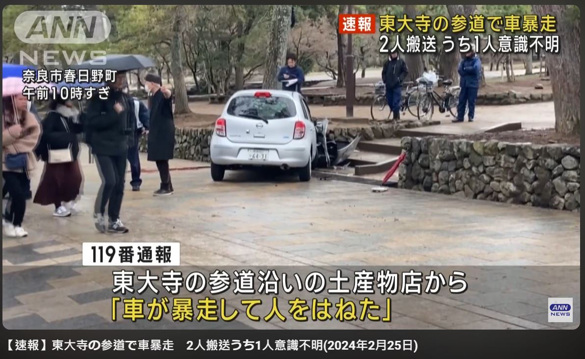 日本東大寺外汽車暴衝傷人 62歲台男遭波及不治