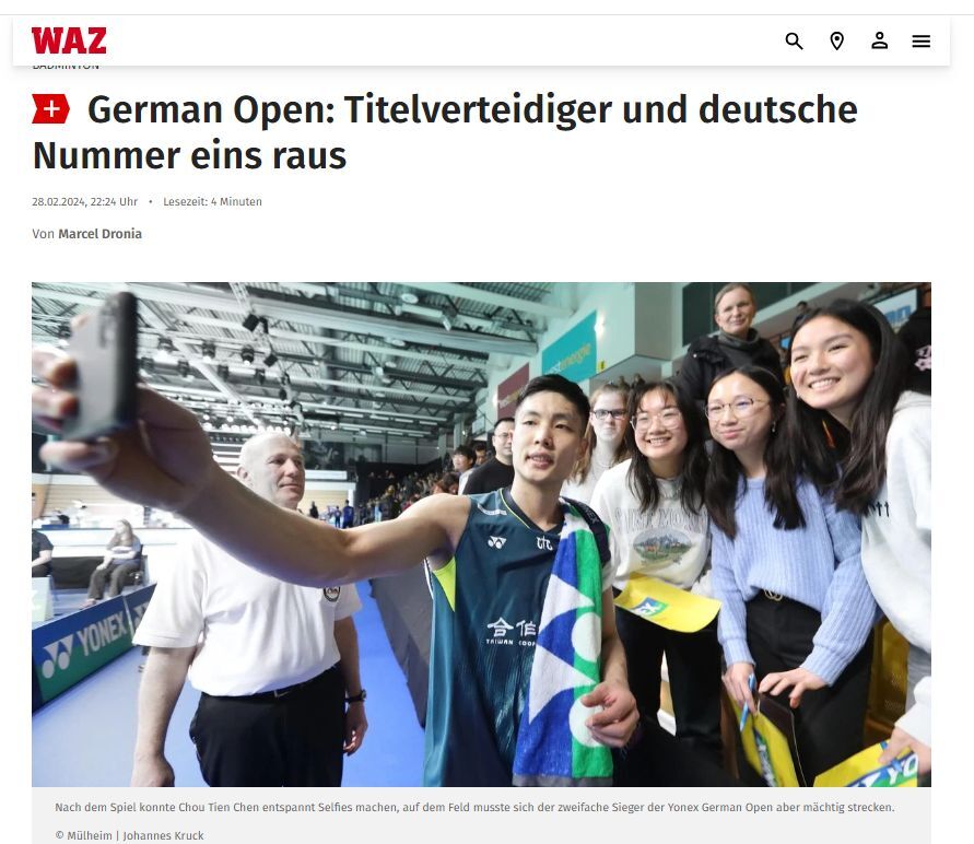 周天成德國公開賽首輪過關 和球迷自拍躍上德媒