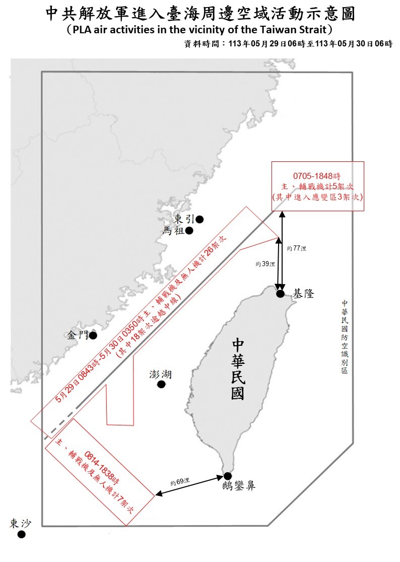 共機28架次逾台海中線  一度距基隆39浬