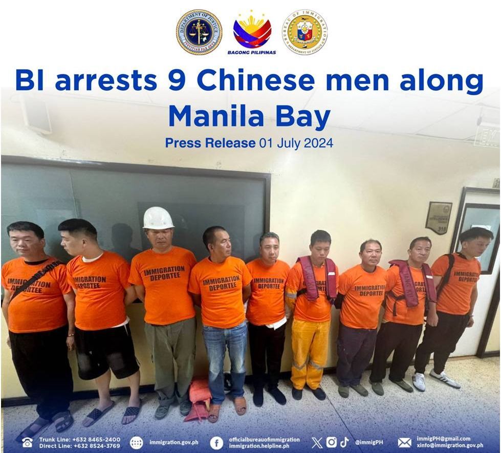 9名中國公民非法居留遭逮 菲移民局：警戒嚴守邊境