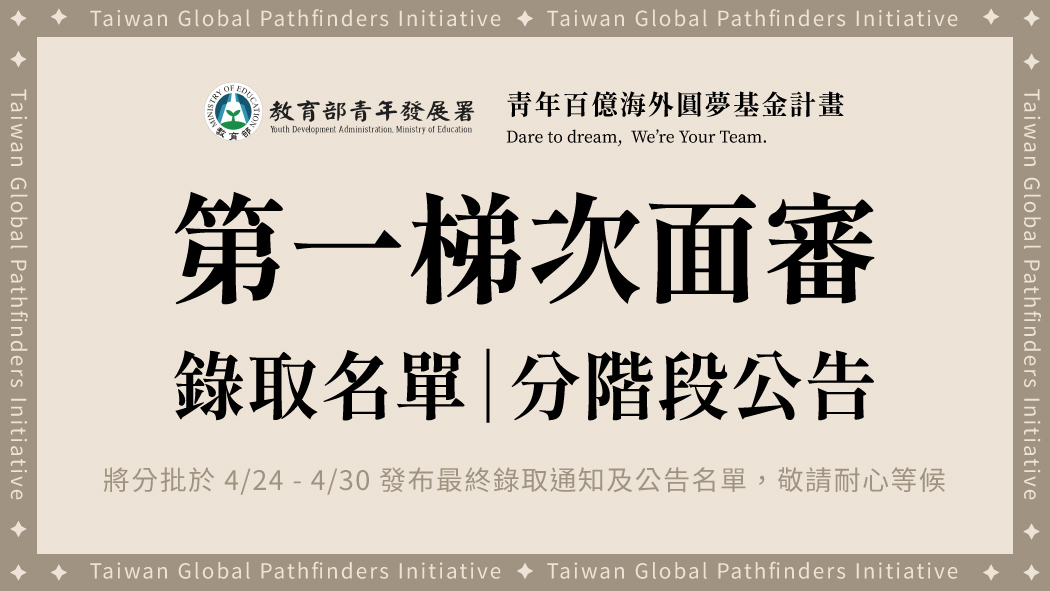 青年百億海外圓夢基金計畫1457案通過書審 4/24起分批公告最終錄取名單